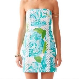 Lilly Pulitzer Tansy strapless dress in Poolside blue First Impression. Size6